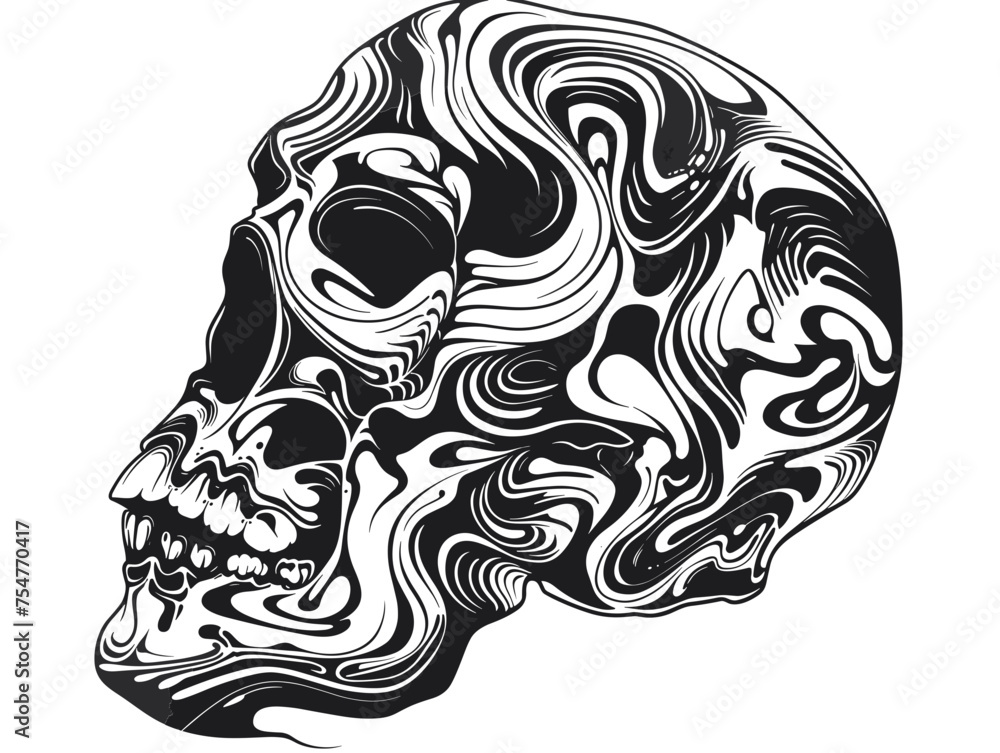 Black and White Skull with Swirl Pattern, To add a unique and artistic touch to a variety of projects, Svg Eps Vector File