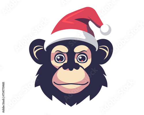 Black Monkey in Santa Hat Vector Illustration, Perfect for holiday-themed designs, greeting cards, , Svg Eps Vector File photo