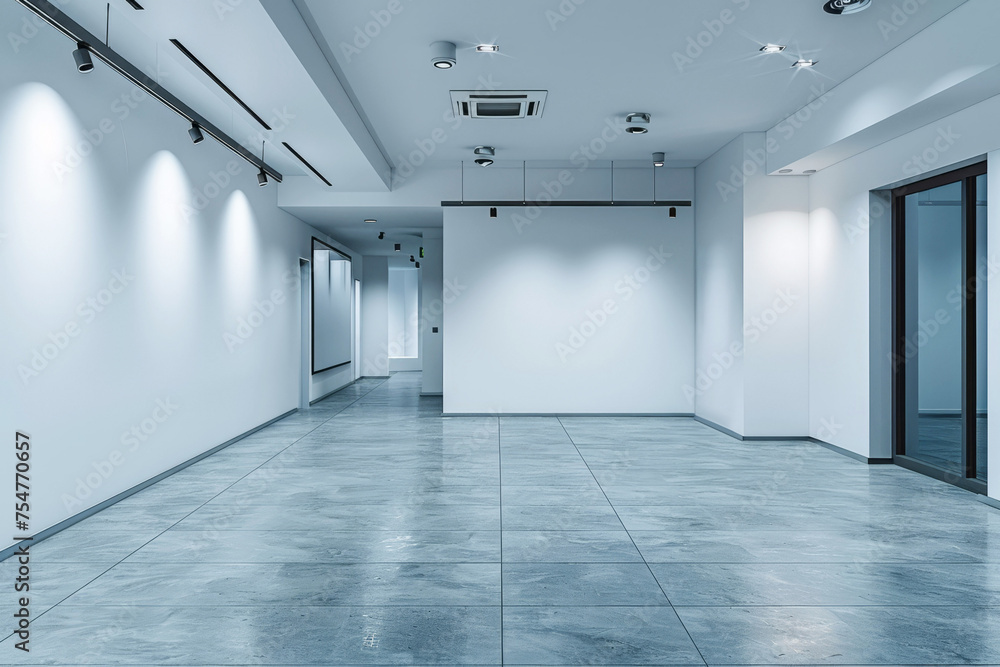 Spacious modern room interior with clean white walls and glossy floor Spacious modern room interior with clean white walls and glossy floor