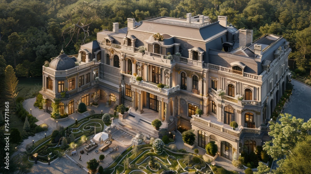 Obraz premium Shopping Mall Building Exterior view at night. 3d render, 3d building, home exterior, mosque, shool, image AI, footbol stadion.