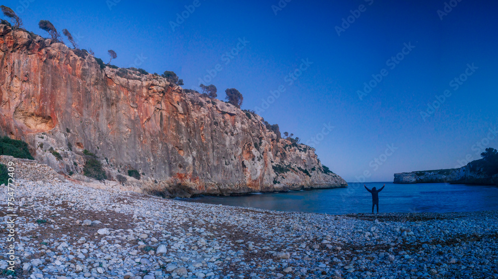 Cala Magraner, pebble beach, Manacor coast, Majorca, Balearic Islands, Spain