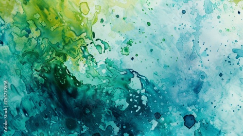 Close-Up Background of Vibrant Blue and Green Watercolor Art photo