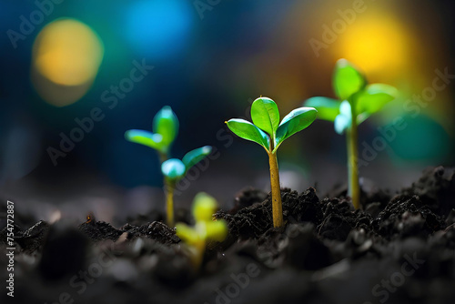 Green sprouts in dark soil against a blurred background symbolizing the concept of growth and potential generative AI