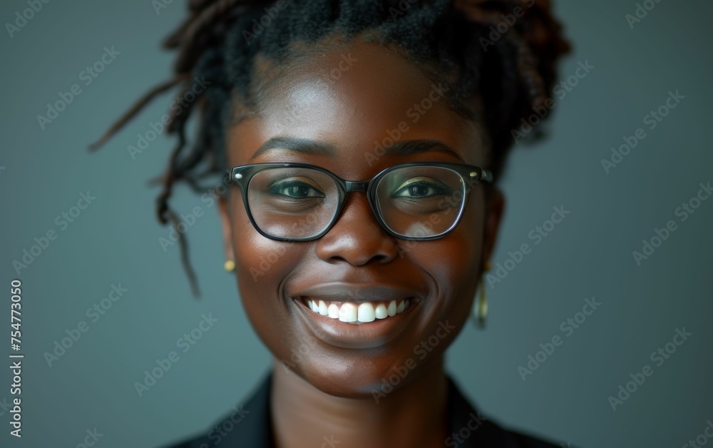 A multiracial woman is wearing glasses and smiling for the camera A multiracial woman is wearing glasses and smiling for the camera