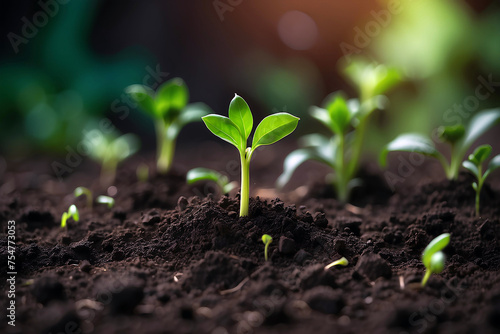 Green sprouts in dark soil against a blurred background symbolizing the concept of growth and potential generative AI