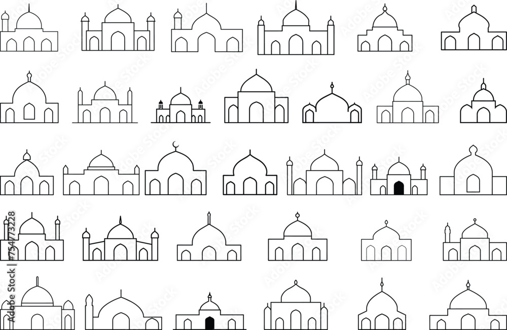Black Vector mosque simple illustration line art, vector on white background