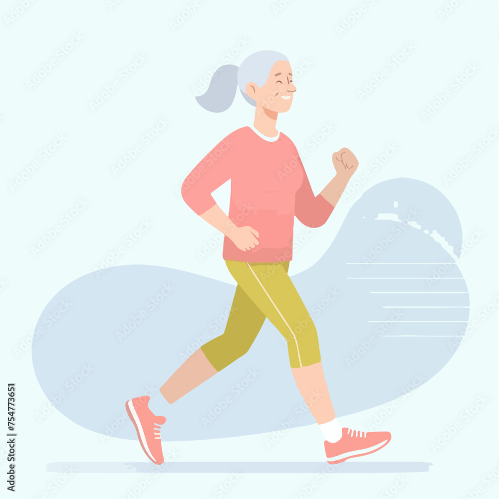 illustration of a grandmother jogging. elderly health concept