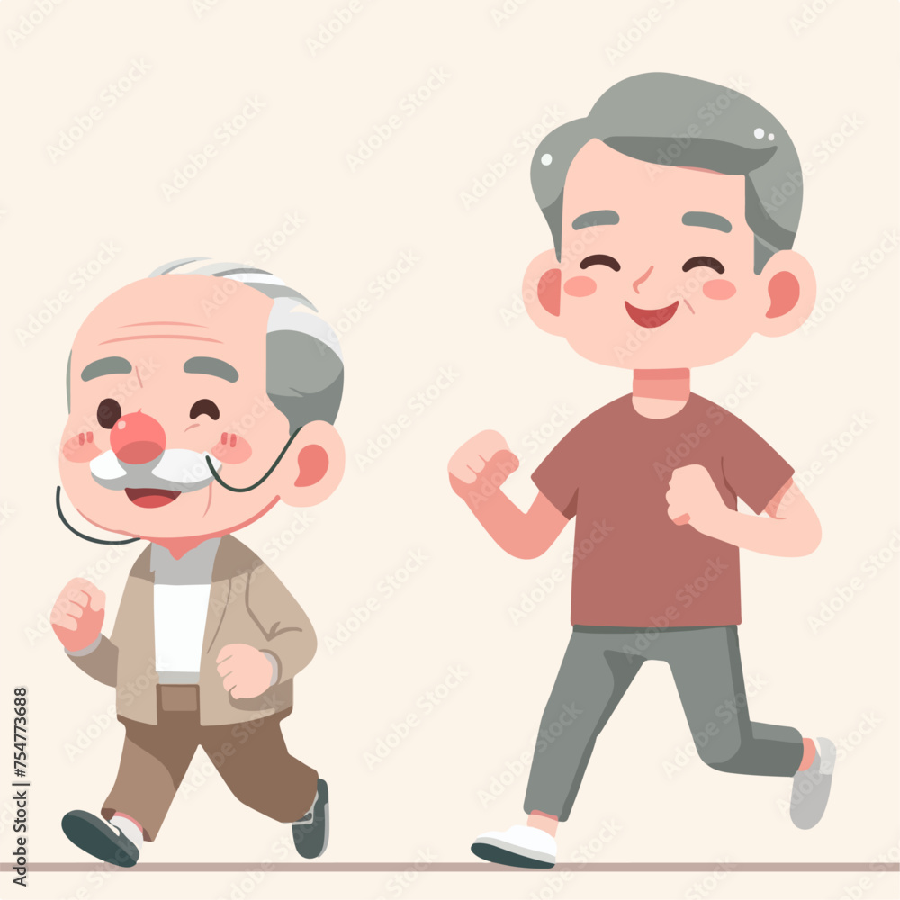 illustration of a grandfathers jogging. elderly health concept