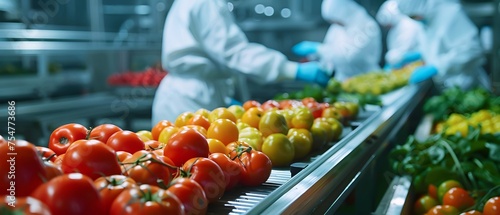 A conveyor system transports the mature, mouth-watering produce to an adjacent packaging area where workers in pristine cleanroom suits carefully harvest, inspect, and prepare each flawless fruit and 