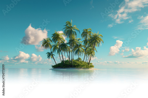 Tropical island with palm trees and sea  isolated on white and transparent background  png