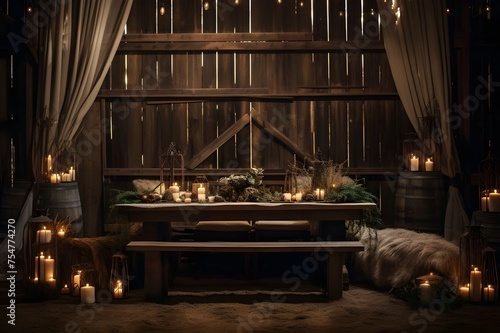 Rustic Romance Cozy Candlelit Dinner in a Vintage Setting photo