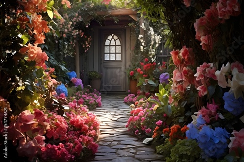 Secret Garden Oasis: Hidden Pathway Amongst Vibrant Blooms
