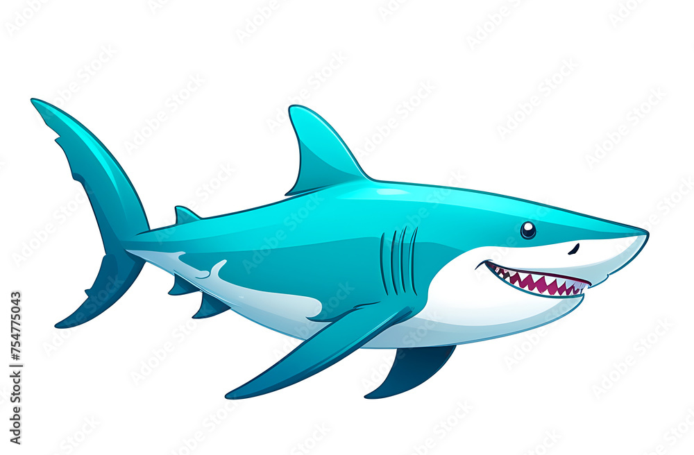 Fototapeta premium Illustration of cute shark face smiling on white background, clipart