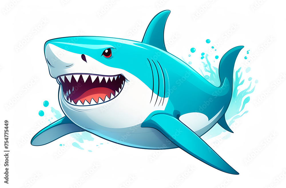 Fototapeta premium Illustration of cute shark face smiling on white background, clipart