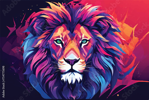 Lion Logo. Lion Illustration.  Lion colorful art graphic illustration. Abstract Majesty  Lion Head with Colorful Vector Illustration. Template for t-shirts  stickers  etc. Lion logo Illustration. 