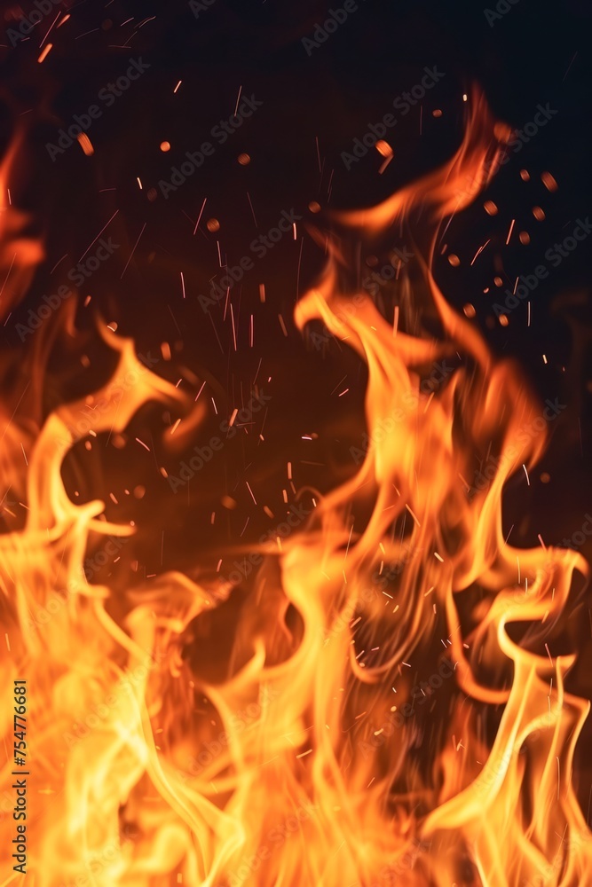 Intense Flames and Sparking Embers Rising in the Dark Night Intense Flames and Sparking Embers Rising in the Dark Night