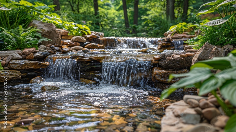 Fototapeta premium A Stream of Water Running Through a Lush Green Forest