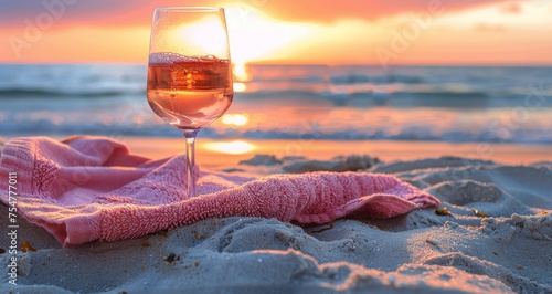 Glass of Wine on Sandy Beach