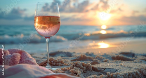 Glass of Wine on Sandy Beach