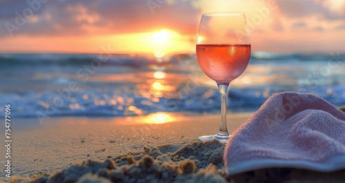 Glass of Wine on Sandy Beach
