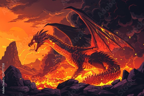 Art of Challenge the Magma Elemental Dragon in the heart of a volcano.
