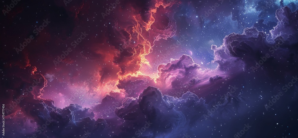 Fototapeta premium Colorful Sky With Clouds and Stars