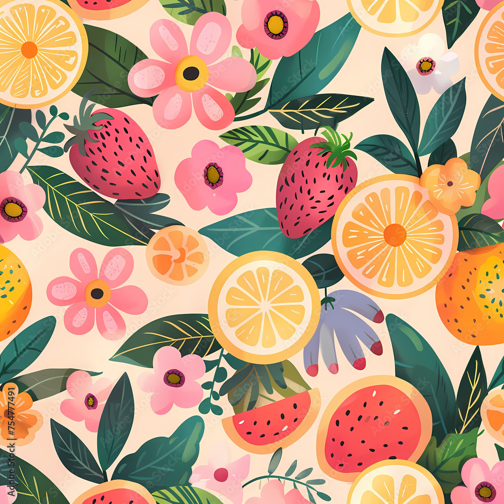 Pattern flower and fruit are seamless, colorful, wallpaper. Patterns design Pattern flower and fruit are seamless, colorful, wallpaper. Patterns design
