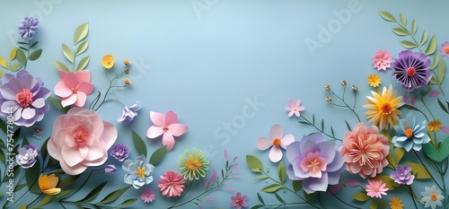 Paper Flowers on Blue Background © olegganko