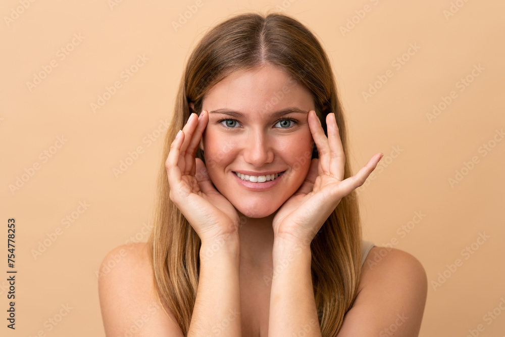 Portrait of blond pretty woman over isotaed background Portrait of blond pretty woman over isotaed background