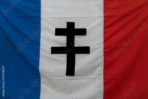 Drapeau de la France avec la croix de lorraine, drapeau patriotique de la première guerre mondiale 