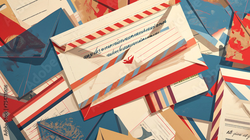 Postal Airmail Stationery set vintage retro style paper, letter, envelope, stamp and postal elements graphic template frames illustration