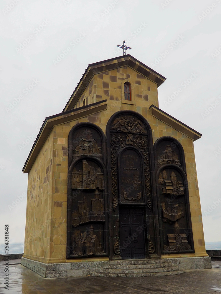 The gold-brown chronicle of georgia church in tbilisi city, Georgia.