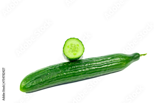 Długi zielony ogórek szklarniowy izolowany na białym tle  photo