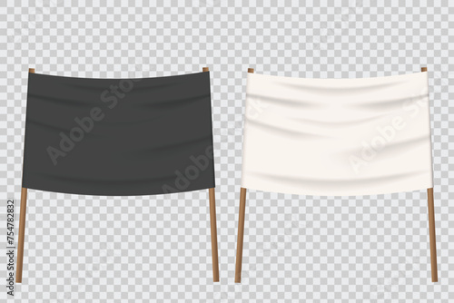 blank black and white textile or fabric banner in vector suitable for mocup, advertising, promotion, announcement, design, etc. Empty templet