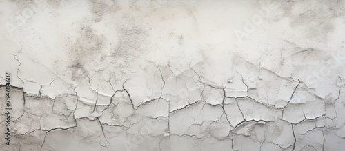 A close-up black and white shot of a cracked wall showing signs of deterioration and wear. The cracks cut through the concrete surface, creating a striking contrast between the dark shadows and light photo