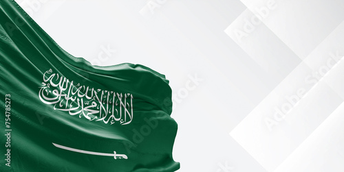 Bilde på lerret Saudi Arabia national flag cloth fabric waving on beautiful white Background