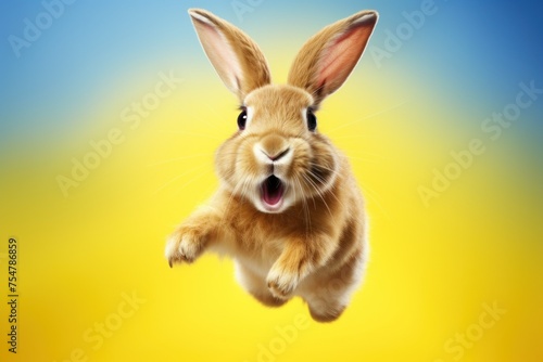 Happy rabbit jumping and having fun. © vlntn