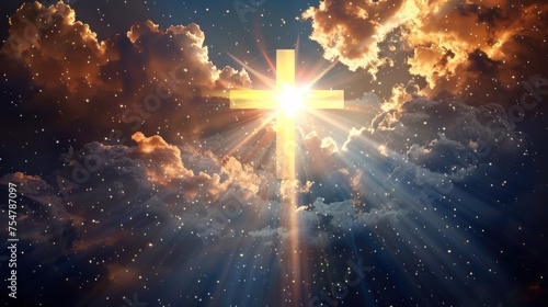 The cross shines in the sky and its light shines on the earth, as a sign of God's greatness.