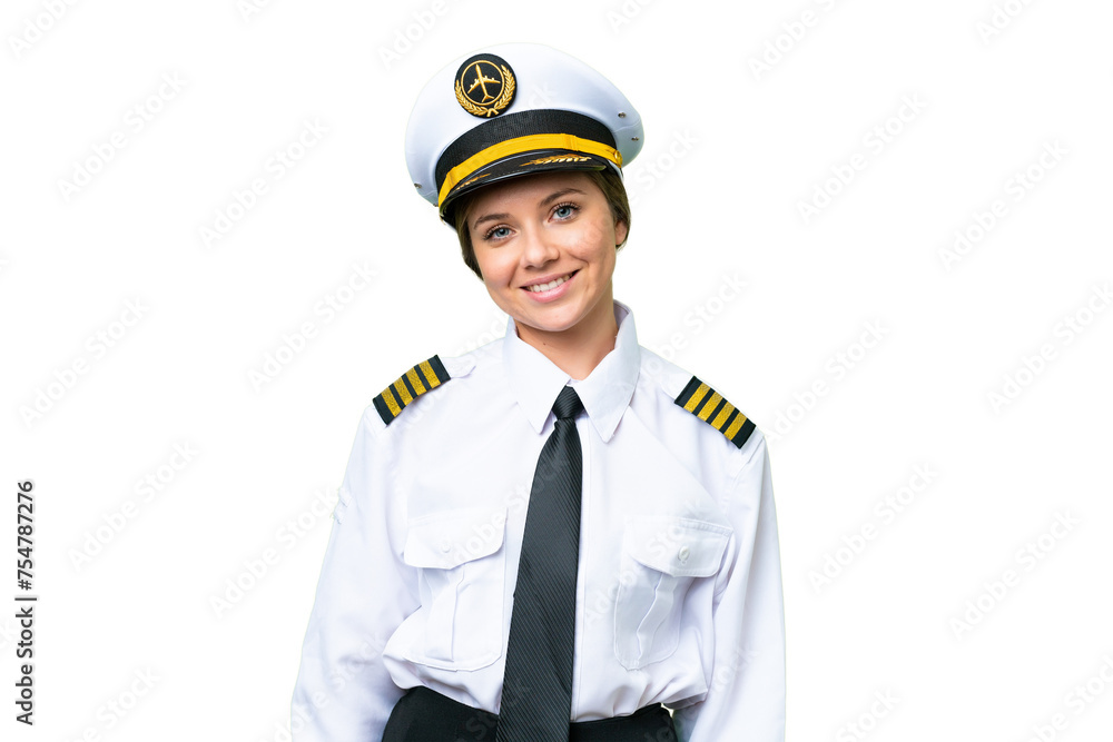 Airplane pilot woman over isolated chroma key background laughing Airplane pilot woman over isolated chroma key background laughing