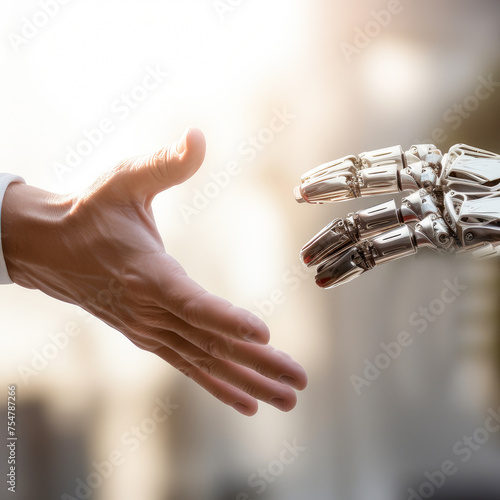 A touch of a human hand and an AI robot