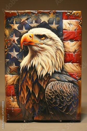 Square airbrush art showing a majestic eagle and the American flag photo