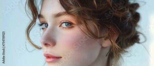 Softly lit portrait of a young woman with a fresh radiant complexion