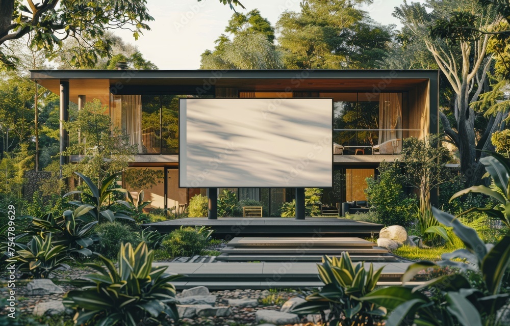 House With Large Screen in Front Yard