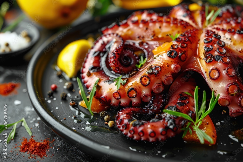 Traditional food, octopus is served in an interesting way and looks delicious. Generate AI image Traditional food, octopus is served in an interesting way and looks delicious. Generate AI image