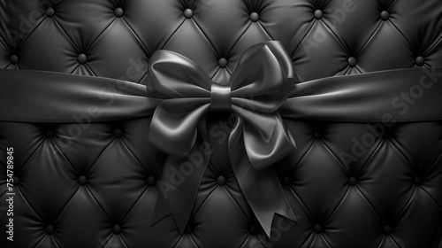 Black velvet background with bow. Black bow, ribbon. For your design. photo