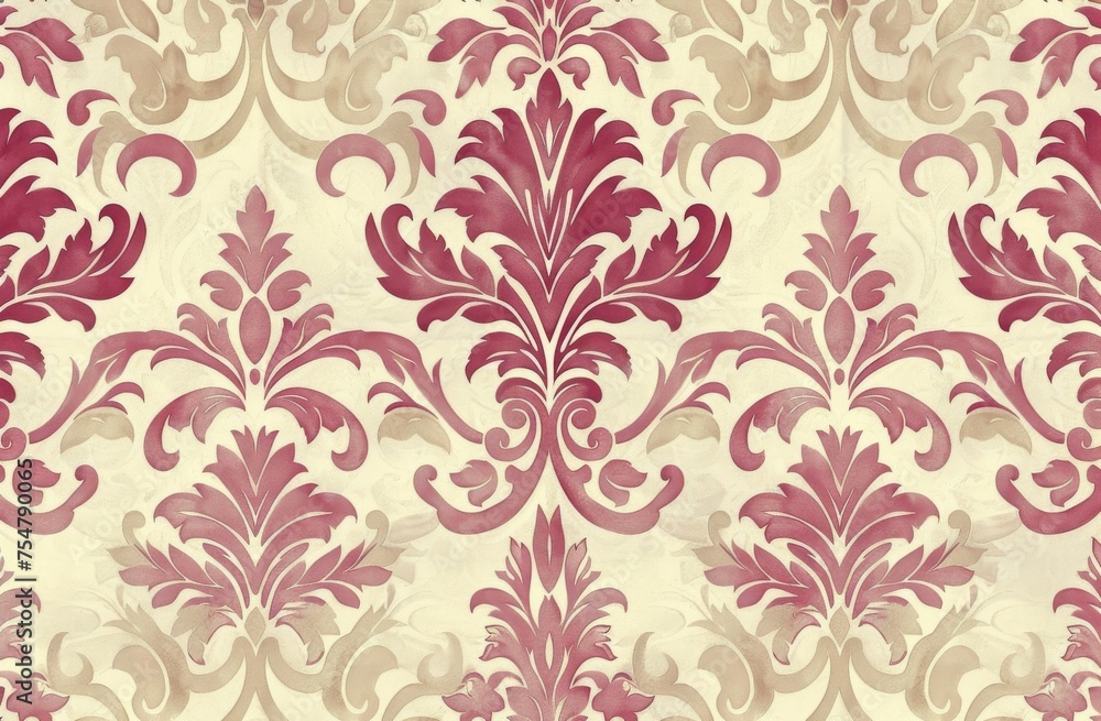 Red and Beige Floral Wallpaper