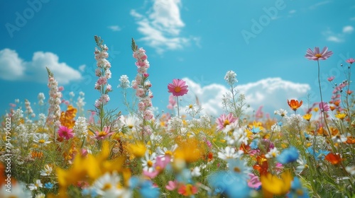 Field of Flowers With Sun Background