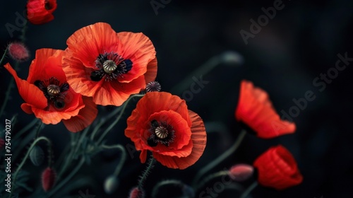 Poppies commemorate the heroes of the war. Generate AI image. photo