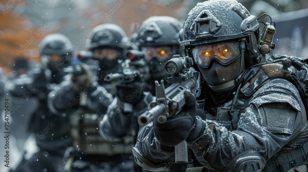 Group of Military Men in Full Gear Group of Military Men in Full Gear