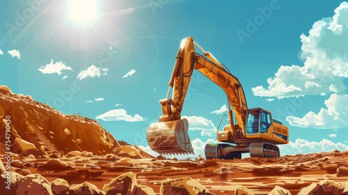 An excavator mining clay on a sunny day photo